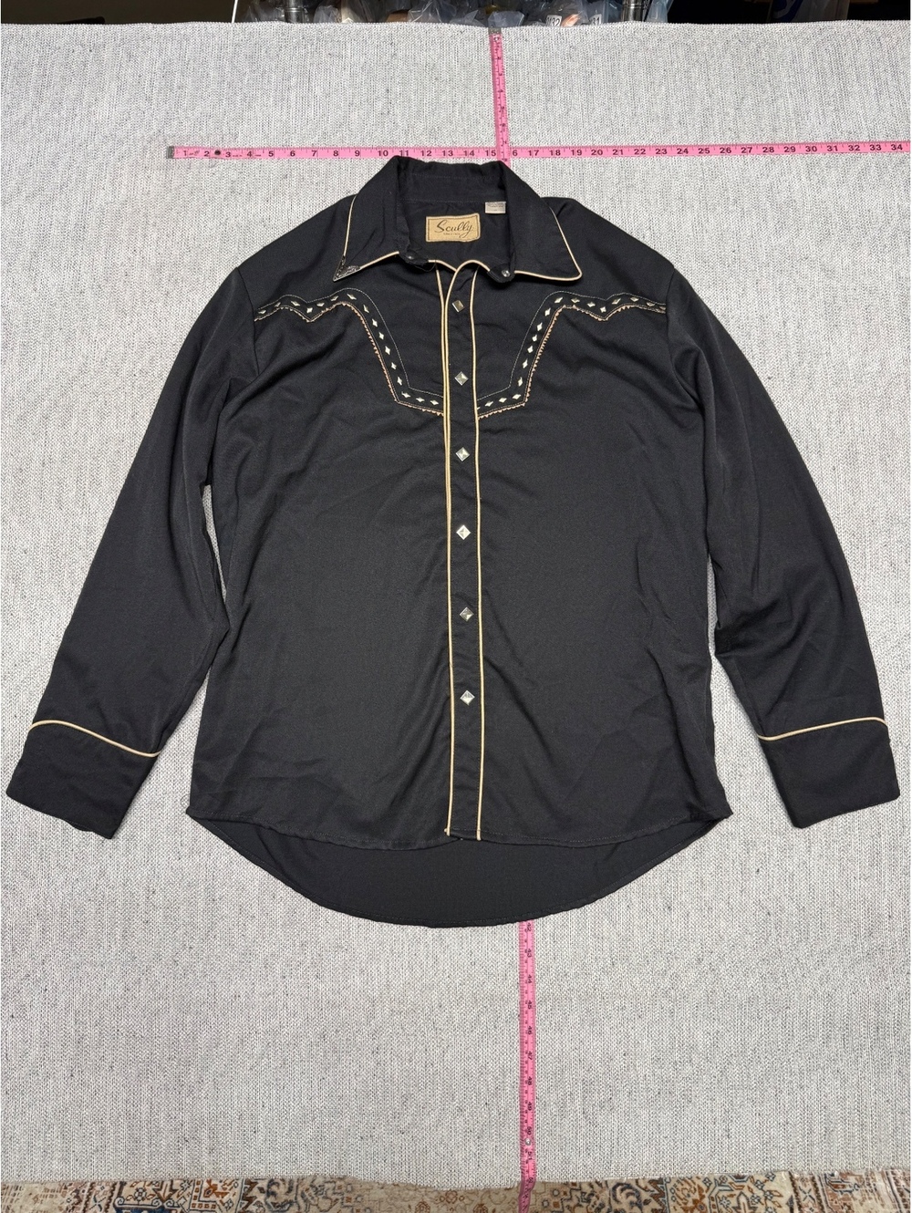 Scully Western Style Black Button-Up Shirt w Gold Piping M